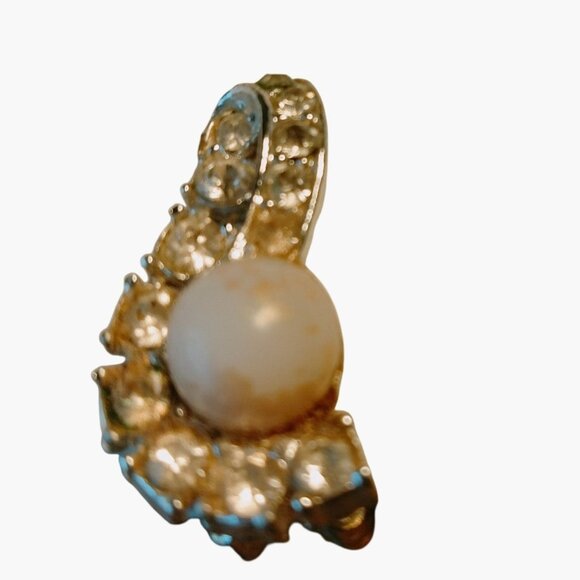 Clip On Earrings Rhinestones Faux Pearl Vintage Gold Tone Finish - Picture 5 of 5